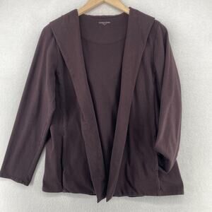 EILEEN FISHER Kimono M Organic Cotton Stretch Jersey Hoodie Open Front Brown USA